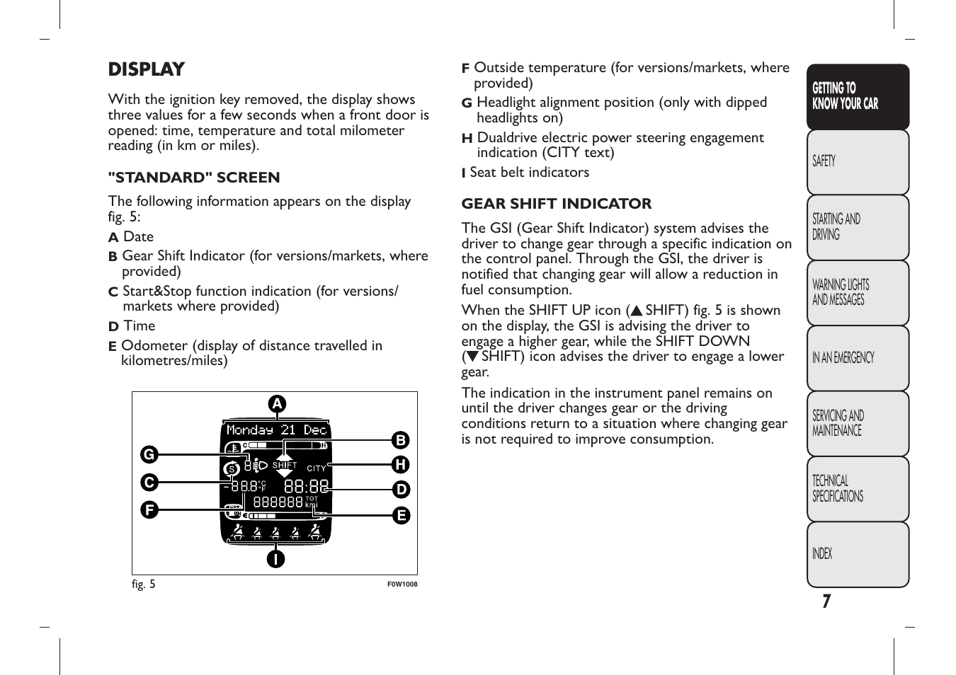 Display | FIAT Panda User Manual | Page 11 / 284