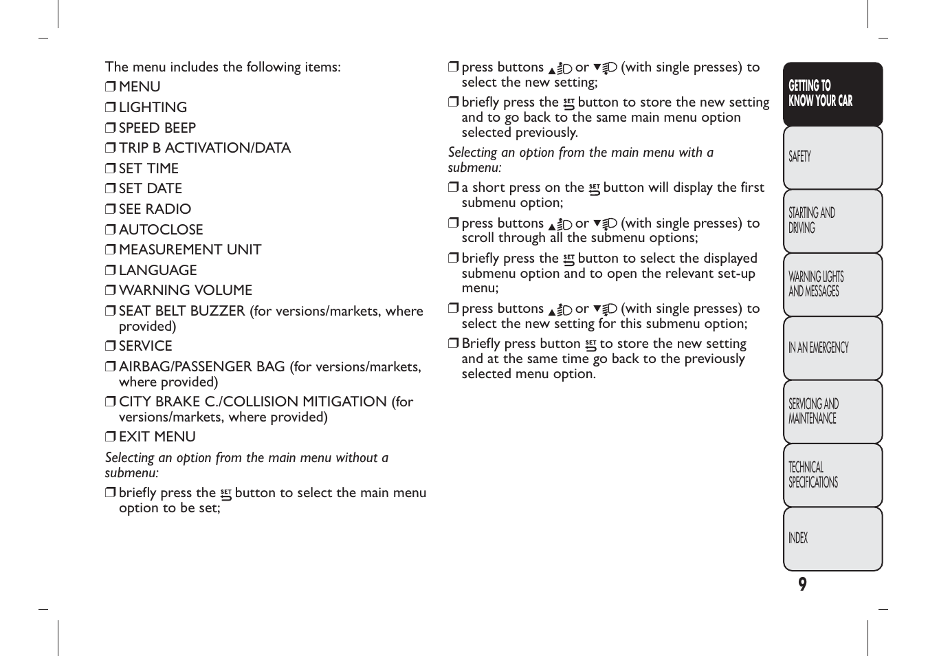 FIAT Panda User Manual | Page 13 / 284