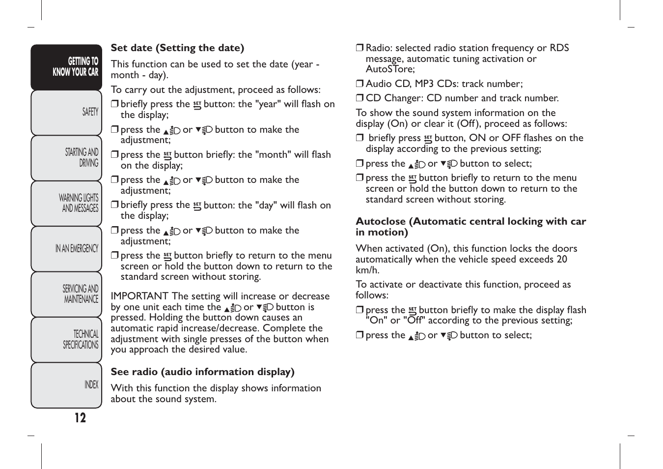 FIAT Panda User Manual | Page 16 / 284