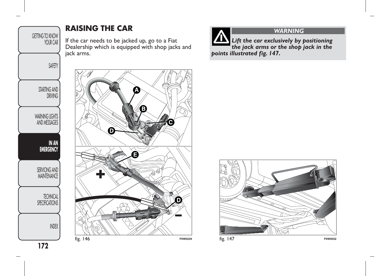 Raising the car | FIAT Panda User Manual | Page 176 / 284