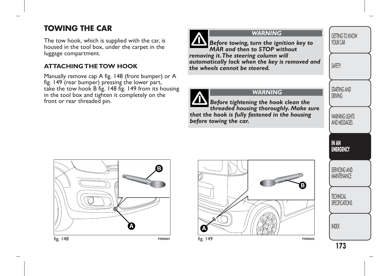 Towing the car | FIAT Panda User Manual | Page 177 / 284