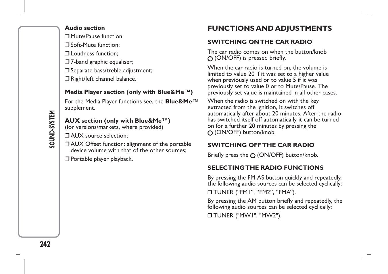 FIAT Panda User Manual | Page 246 / 284