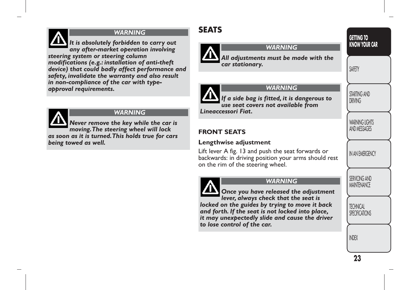 FIAT Panda User Manual | Page 27 / 284