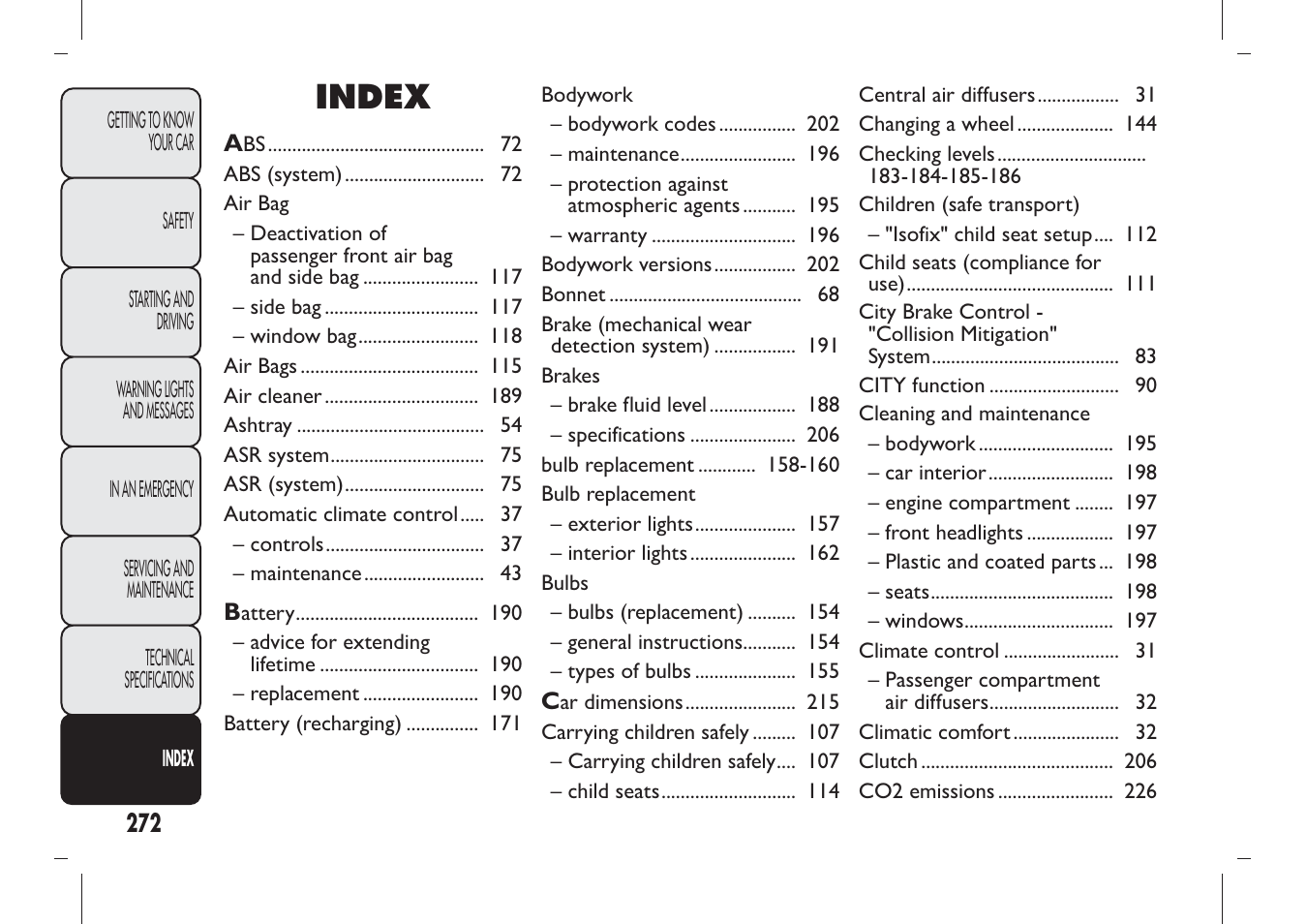 Index | FIAT Panda User Manual | Page 276 / 284