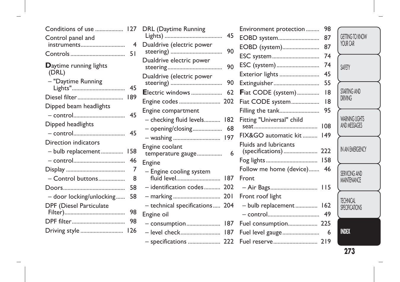 FIAT Panda User Manual | Page 277 / 284