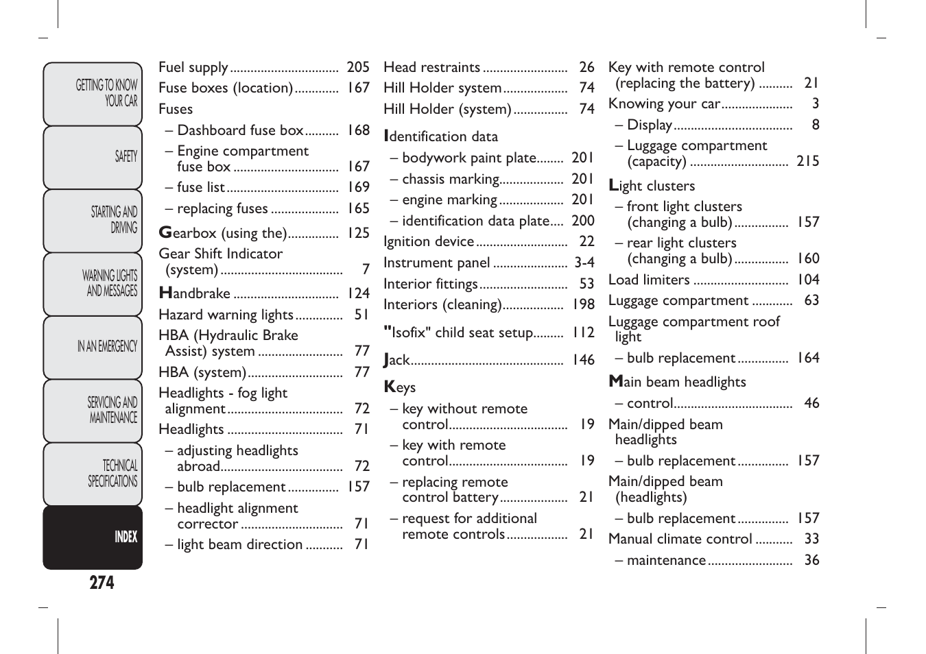 FIAT Panda User Manual | Page 278 / 284