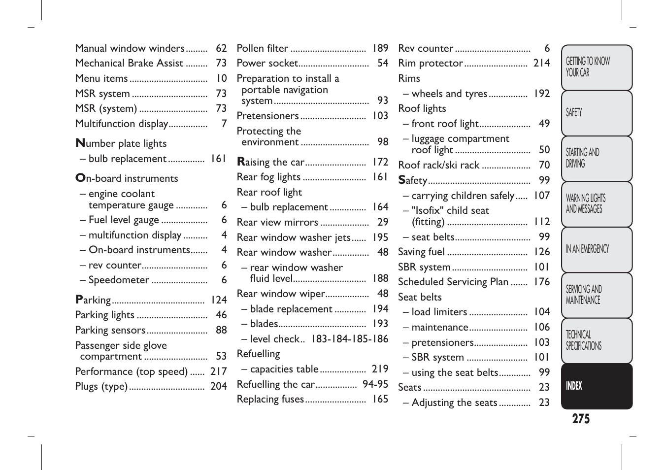 FIAT Panda User Manual | Page 279 / 284