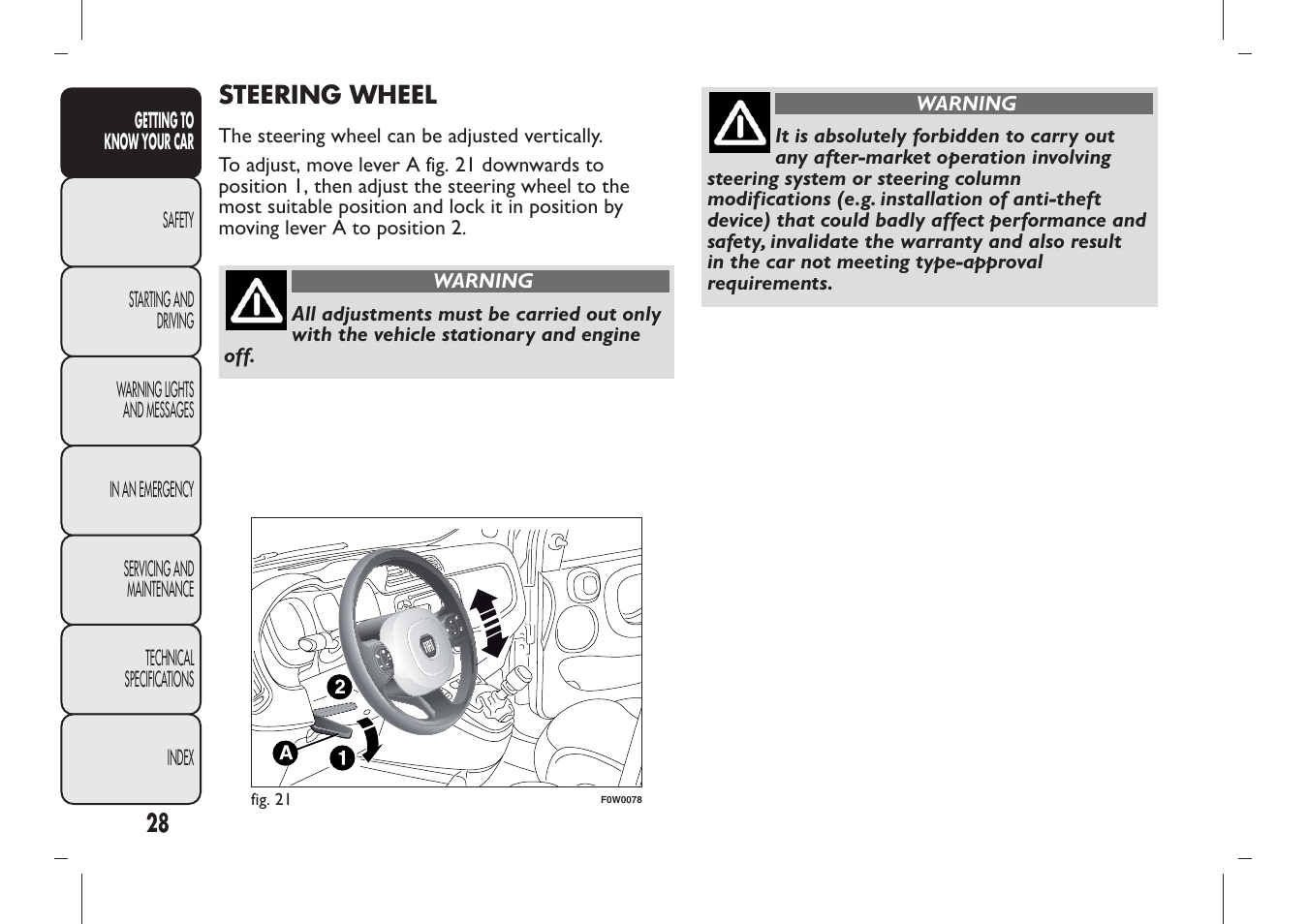 FIAT Panda User Manual | Page 32 / 284