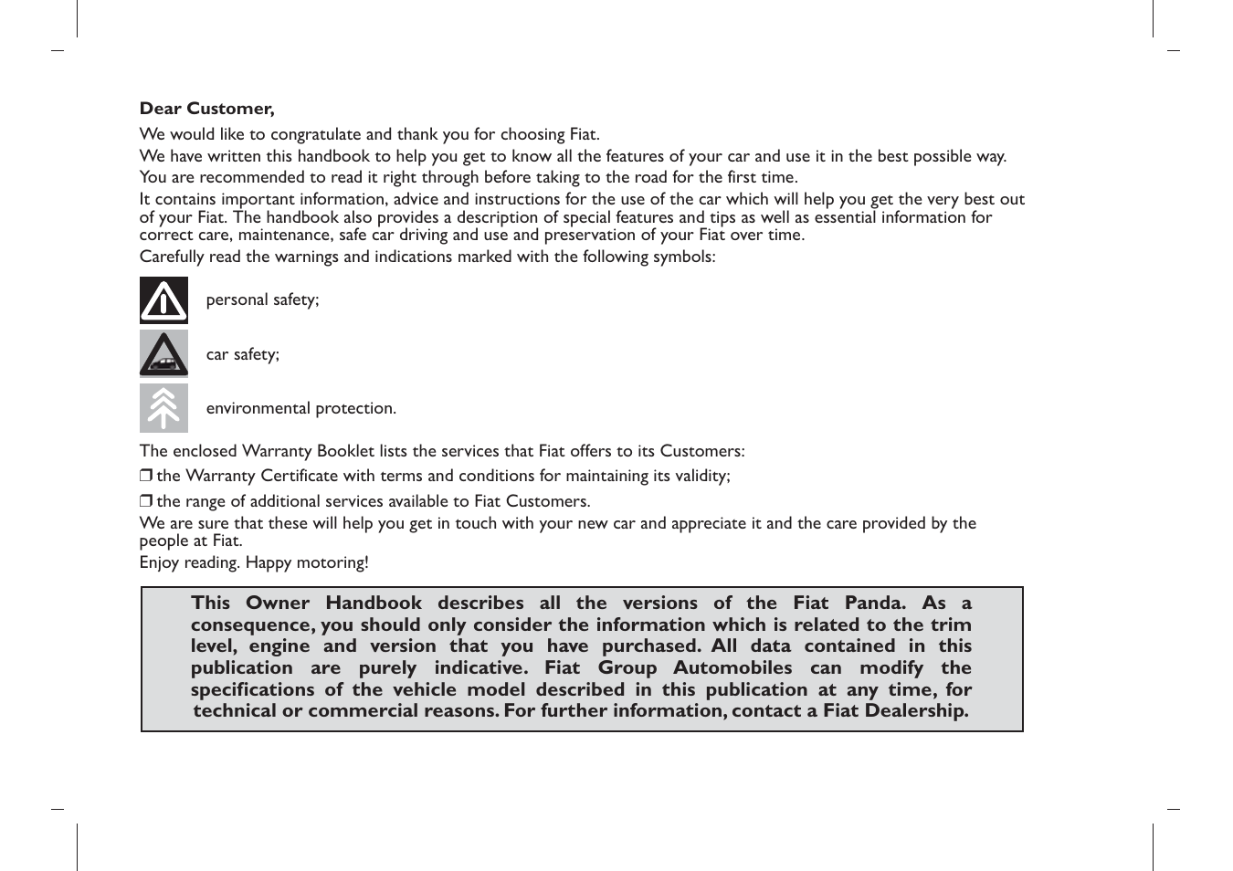 FIAT Panda User Manual | Page 5 / 284