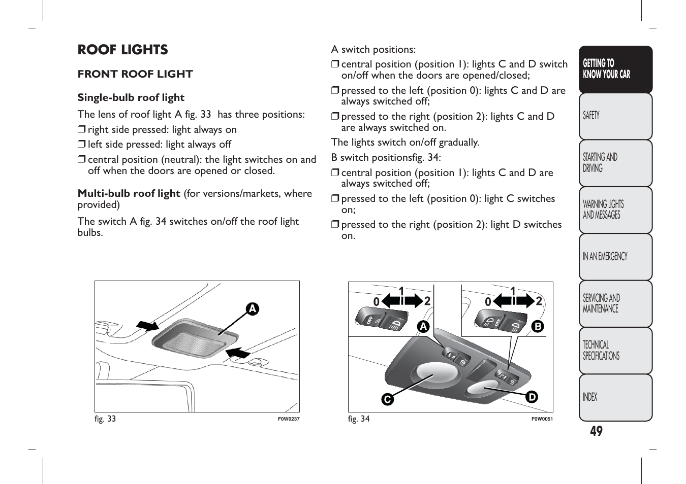 Roof lights | FIAT Panda User Manual | Page 53 / 284