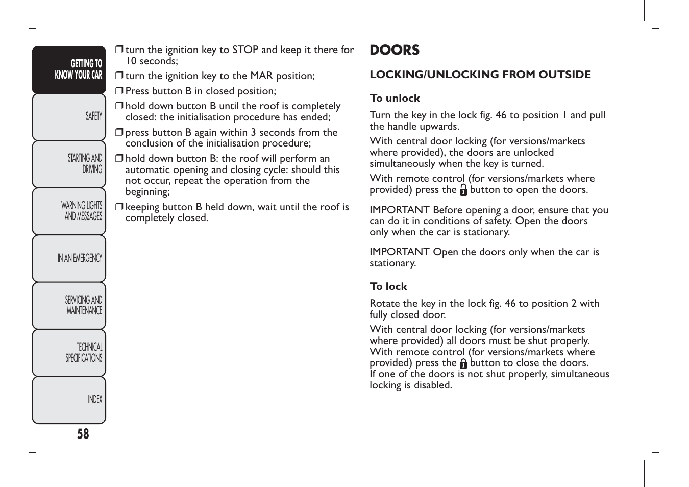 FIAT Panda User Manual | Page 62 / 284