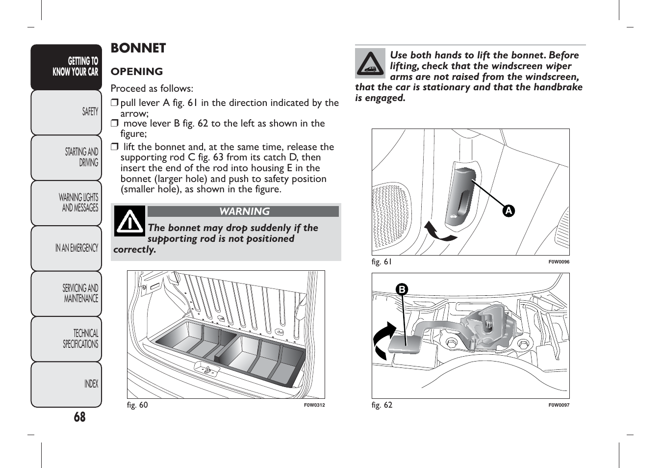 Bonnet | FIAT Panda User Manual | Page 72 / 284