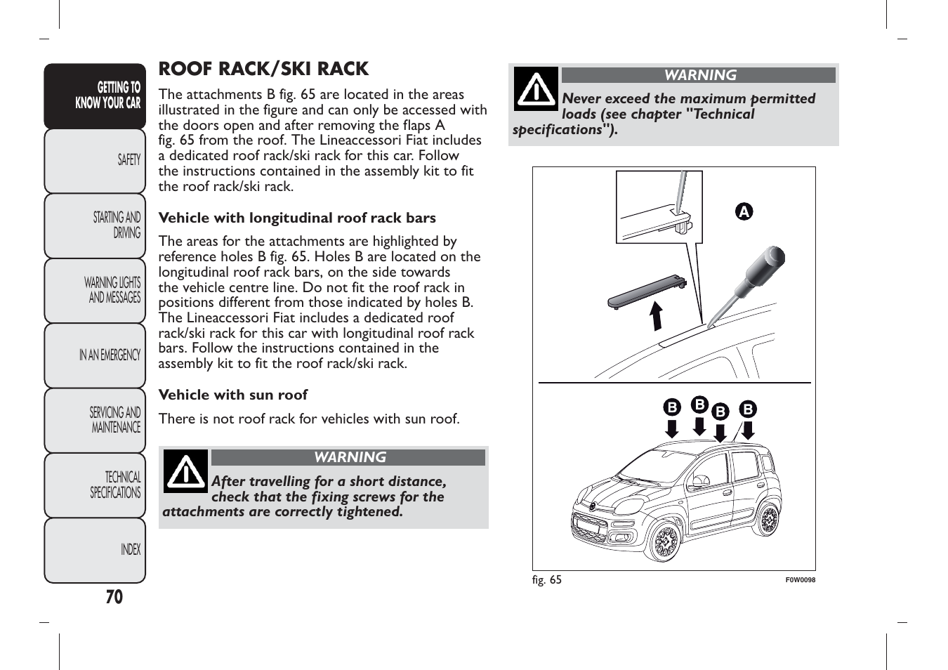 FIAT Panda User Manual | Page 74 / 284