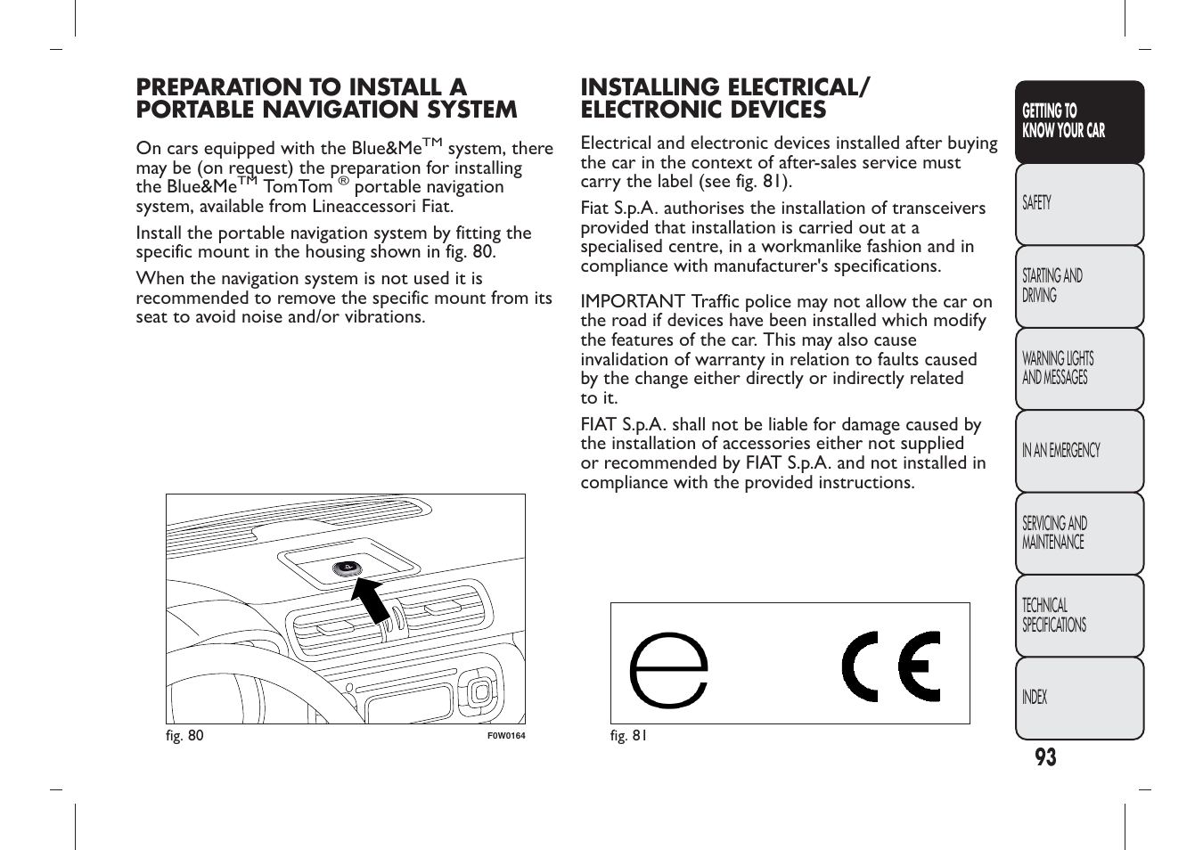 Installing electrical/ electronic devices | FIAT Panda User Manual | Page 97 / 284