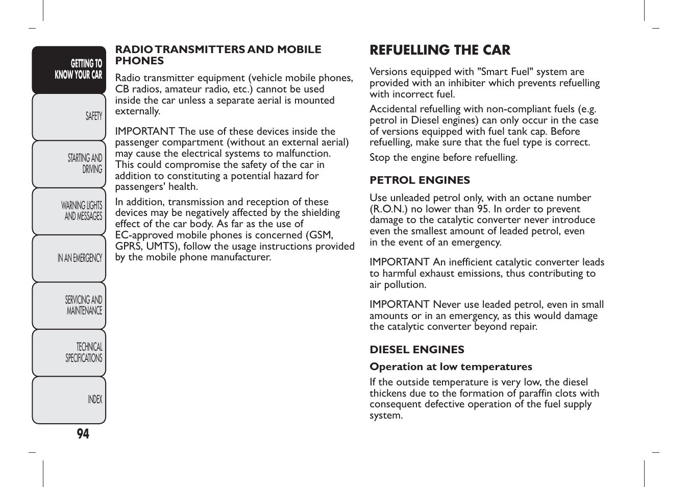 FIAT Panda User Manual | Page 98 / 284