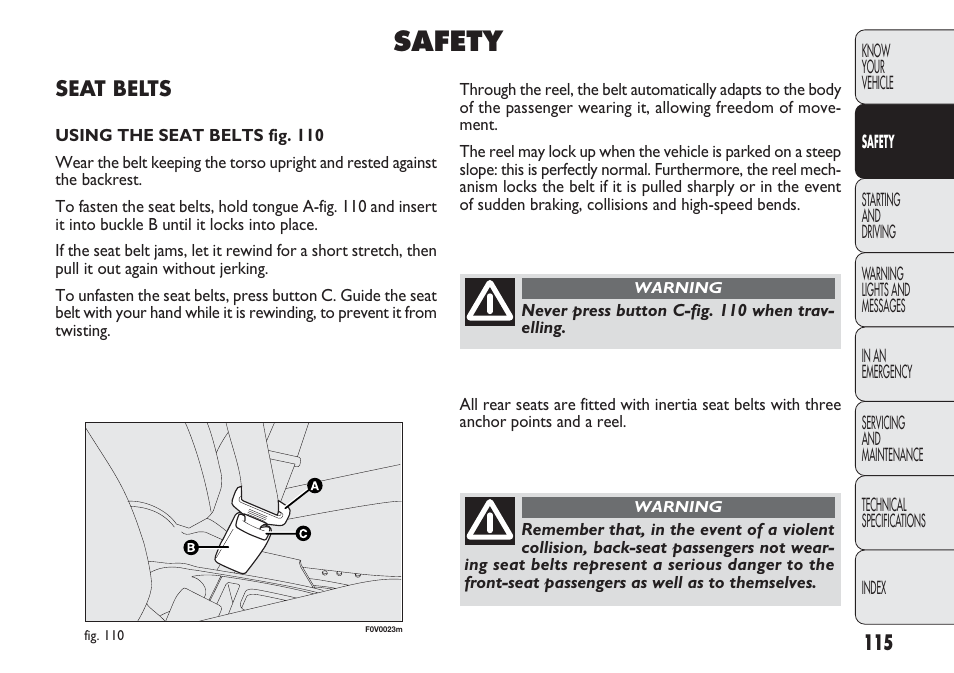 Safety | FIAT Nuovo Doblo' Panorama User Manual | Page 119 / 283