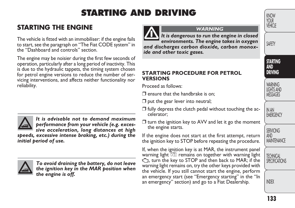 Starting and driving | FIAT Nuovo Doblo' Panorama User Manual | Page 137 / 283