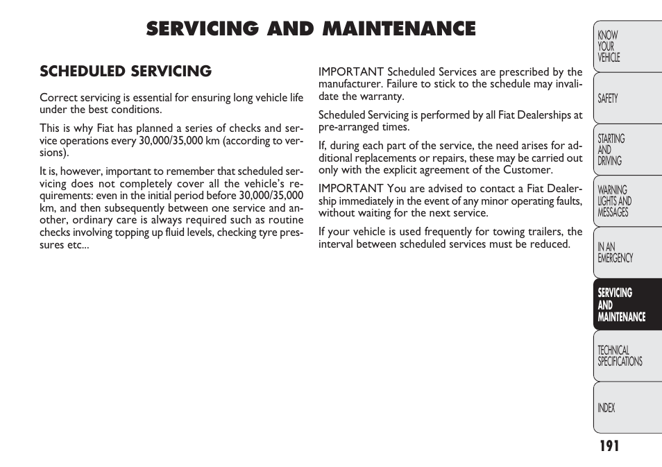 Servicing and maintenance | FIAT Nuovo Doblo' Panorama User Manual | Page 195 / 283