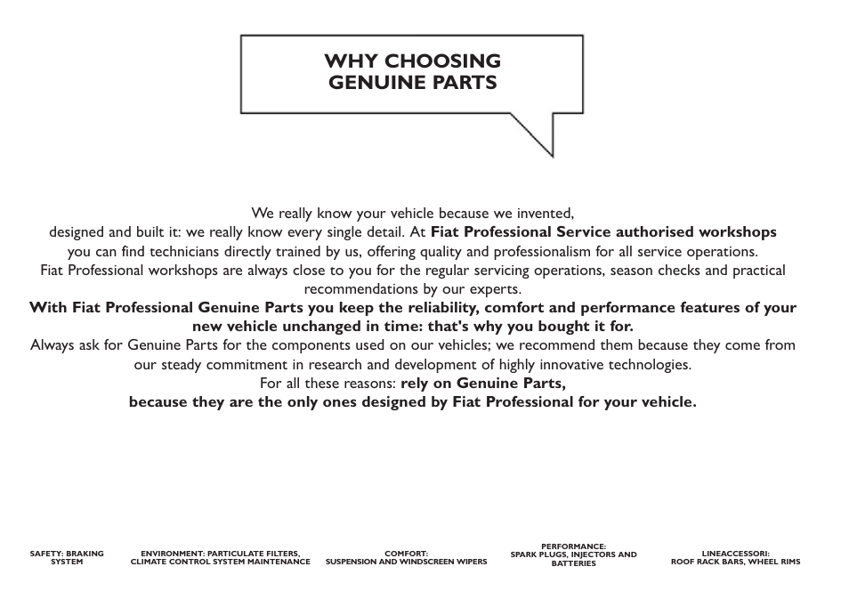 Why choosing genuine parts | FIAT Nuovo Doblo' Panorama User Manual | Page 2 / 283