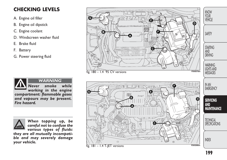 Checking levels | FIAT Nuovo Doblo' Panorama User Manual | Page 203 / 283