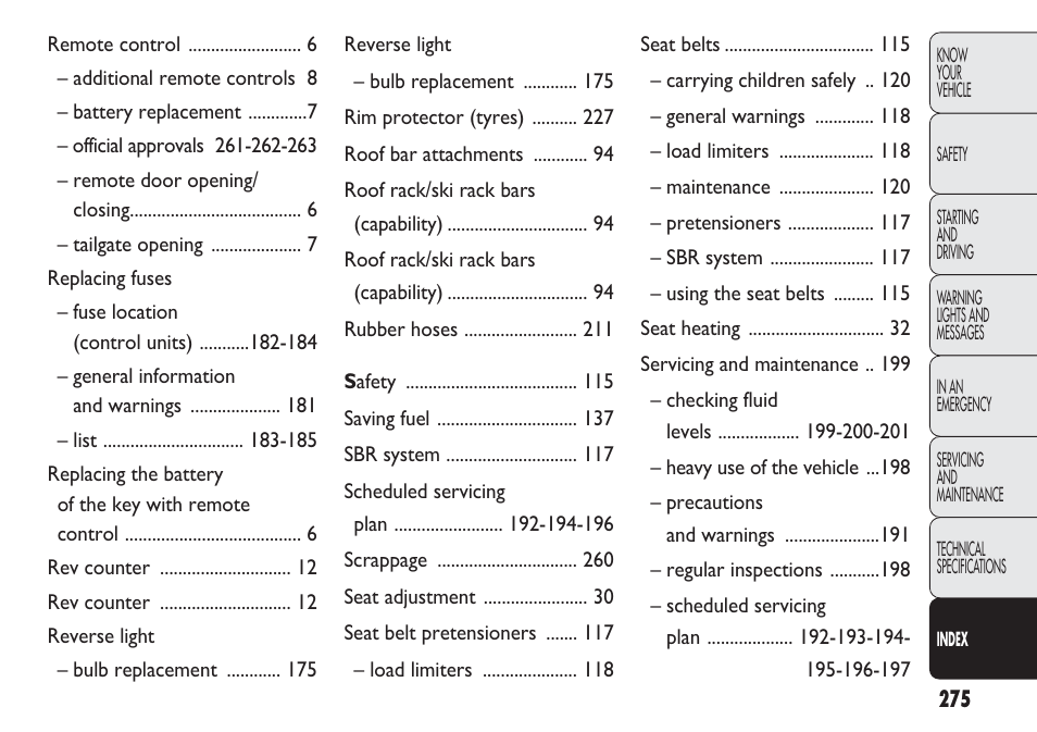 FIAT Nuovo Doblo' Panorama User Manual | Page 279 / 283