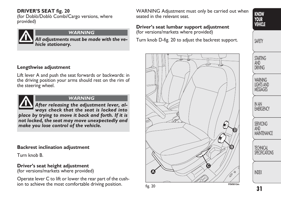 FIAT Nuovo Doblo' Panorama User Manual | Page 35 / 283