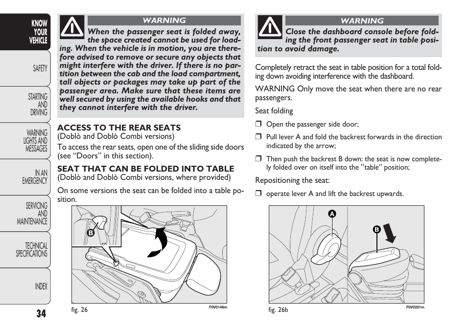 FIAT Nuovo Doblo' Panorama User Manual | Page 38 / 283