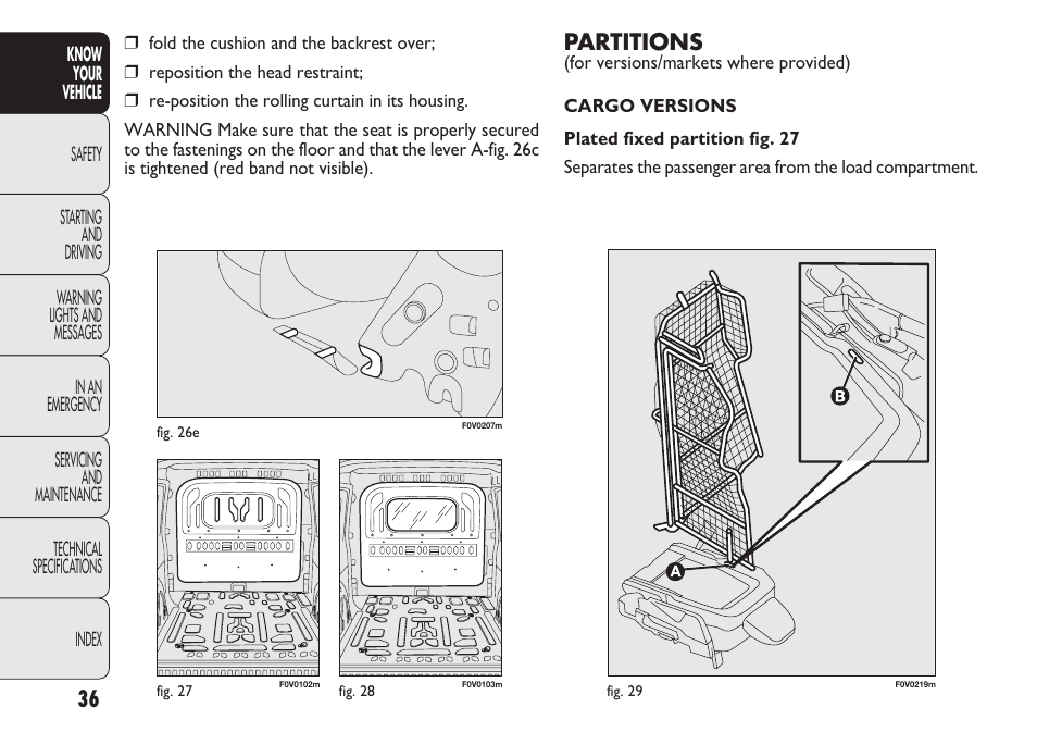 Partitions | FIAT Nuovo Doblo' Panorama User Manual | Page 40 / 283