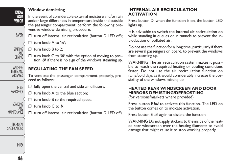 FIAT Nuovo Doblo' Panorama User Manual | Page 50 / 283