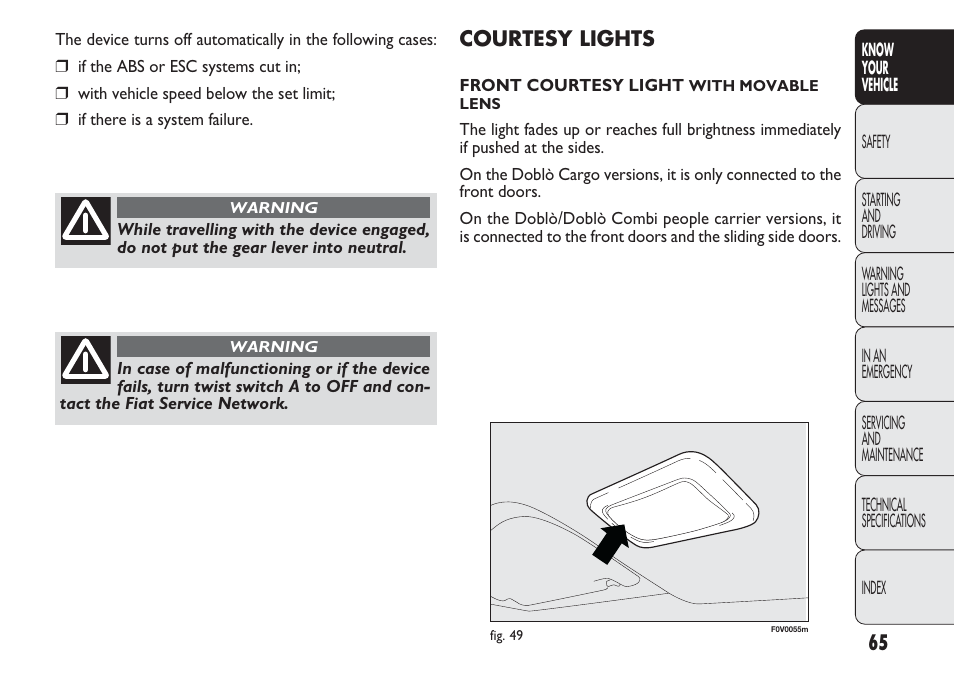 FIAT Nuovo Doblo' Panorama User Manual | Page 69 / 283