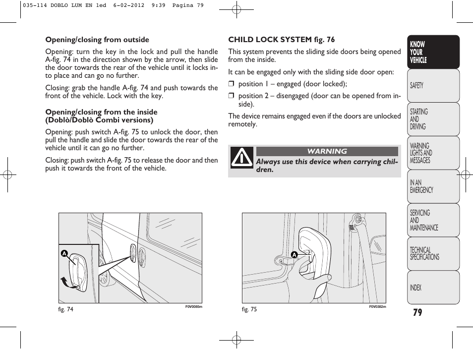 FIAT Nuovo Doblo' Panorama User Manual | Page 83 / 283