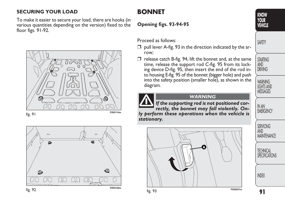 Bonnet | FIAT Nuovo Doblo' Panorama User Manual | Page 95 / 283