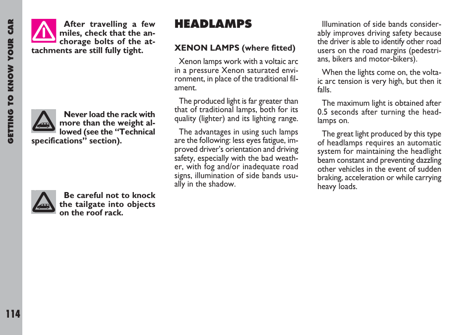 Headlamps | FIAT Ulysse User Manual | Page 115 / 254