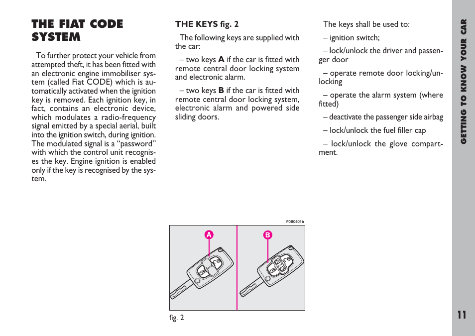 The fiat code system | FIAT Ulysse User Manual | Page 12 / 254