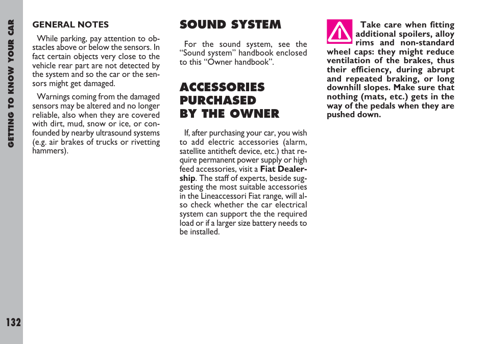 Sound system, Accessories purchased by the owner | FIAT Ulysse User Manual | Page 133 / 254