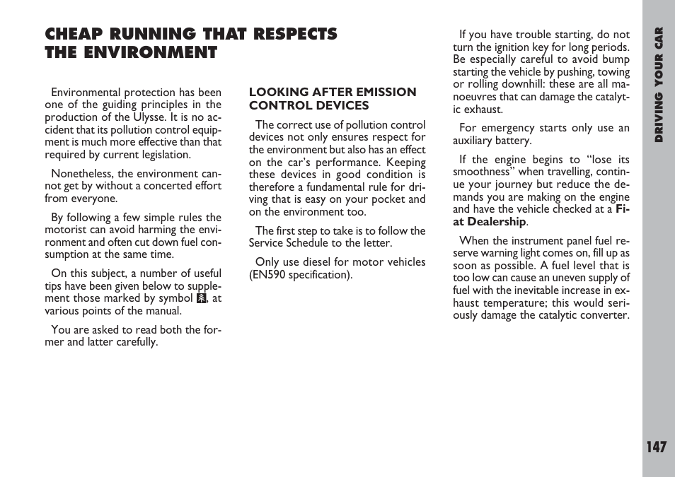 Cheap running that respects the environment | FIAT Ulysse User Manual | Page 148 / 254