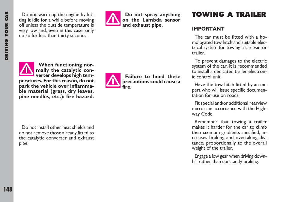 Towing a trailer | FIAT Ulysse User Manual | Page 149 / 254