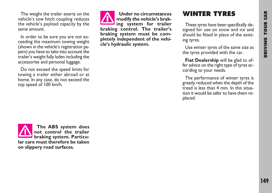 Winter tyres | FIAT Ulysse User Manual | Page 150 / 254