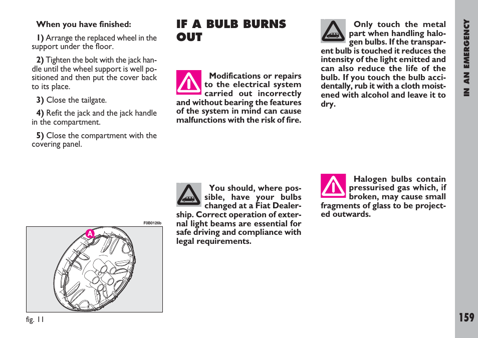 If a bulb burns out | FIAT Ulysse User Manual | Page 160 / 254