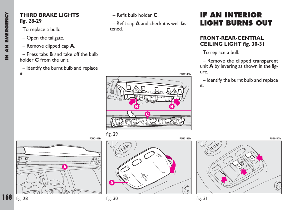 If an interior light burns out | FIAT Ulysse User Manual | Page 169 / 254