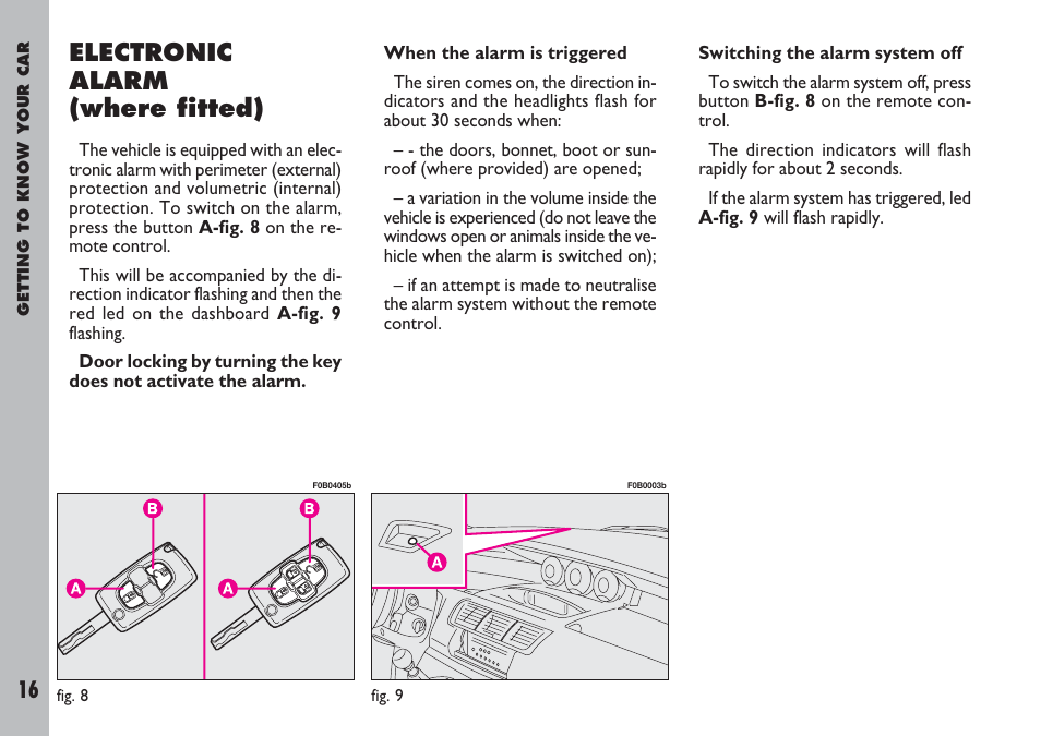 Electronic alarm (where fitted) | FIAT Ulysse User Manual | Page 17 / 254