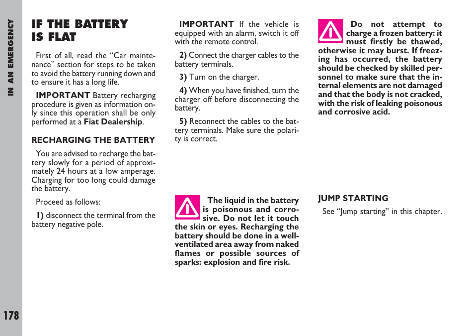 178 if the battery is flat | FIAT Ulysse User Manual | Page 179 / 254