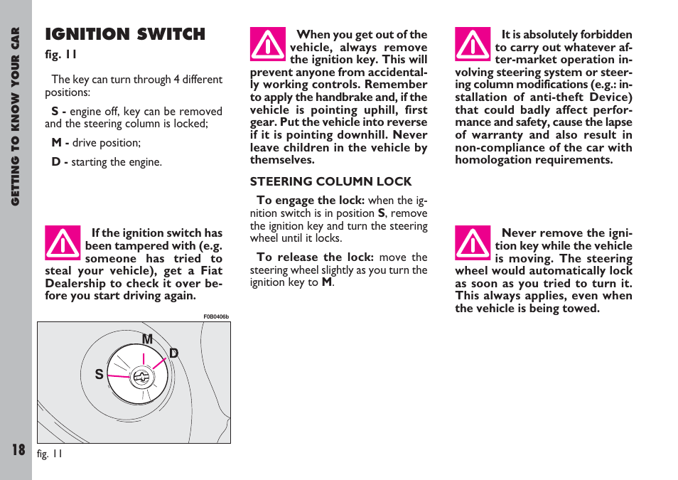 Ignition switch | FIAT Ulysse User Manual | Page 19 / 254