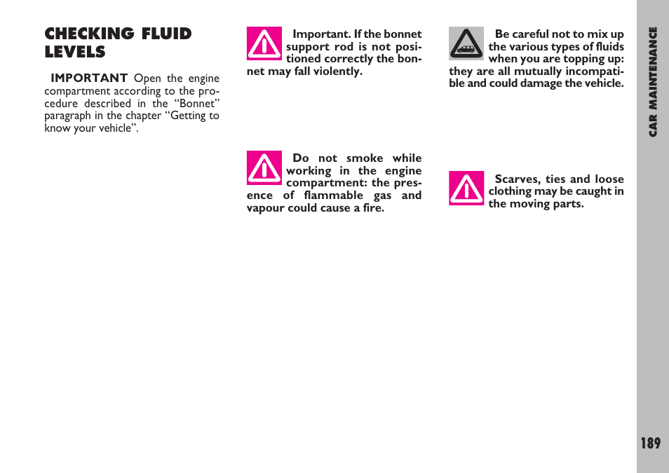 Checking fluid levels | FIAT Ulysse User Manual | Page 190 / 254