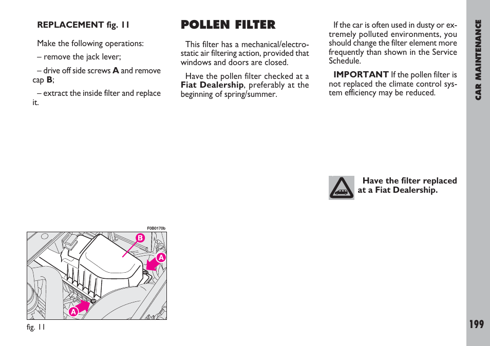 Pollen filter | FIAT Ulysse User Manual | Page 200 / 254