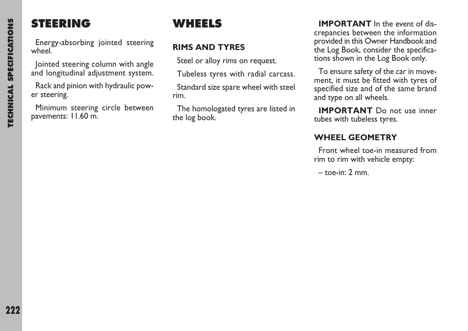 Steering, Wheels | FIAT Ulysse User Manual | Page 223 / 254