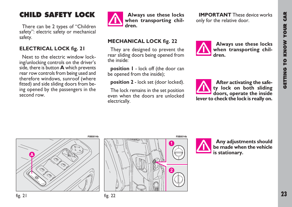 Child safety lock | FIAT Ulysse User Manual | Page 24 / 254