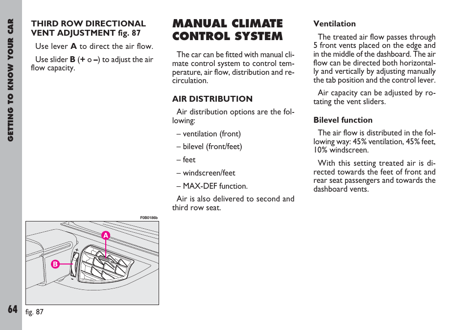 Manual climate control system | FIAT Ulysse User Manual | Page 65 / 254