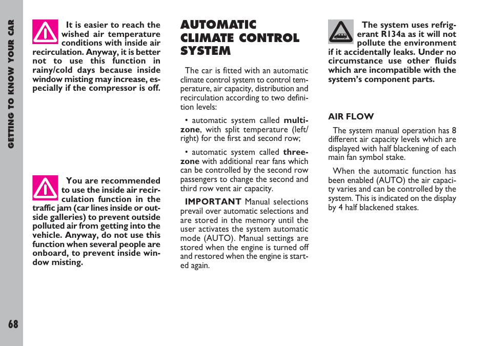 Automatic climate control system | FIAT Ulysse User Manual | Page 69 / 254