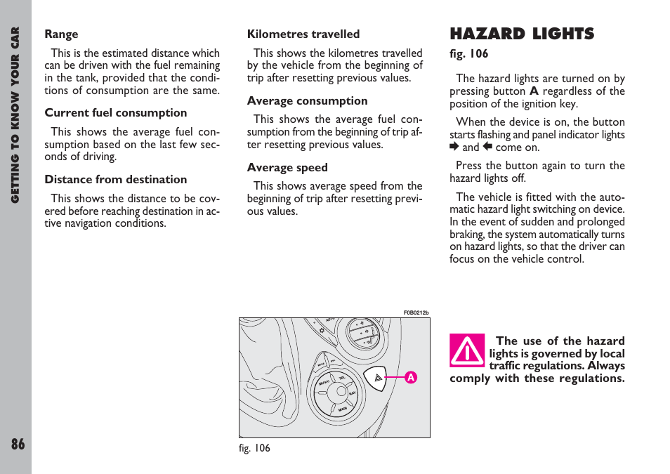 Hazard lights | FIAT Ulysse User Manual | Page 87 / 254